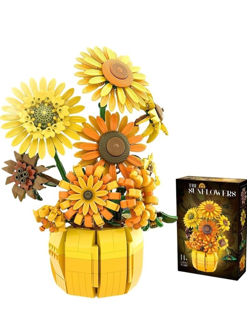 Sunflower Building Block Set with Vase – 10-Piece 3D Flower Bouquet